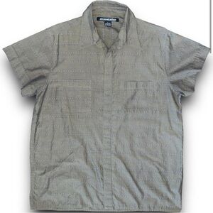 Striped Short Sleeve Button Up‎ Shirt Multi Stitch Knit Retro Mens Large Casual